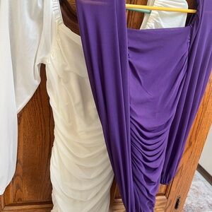 Purple and white  Ruched Dress off shoulder